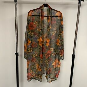 Roman Holiday Floral Print Sheer Cardigan Duster